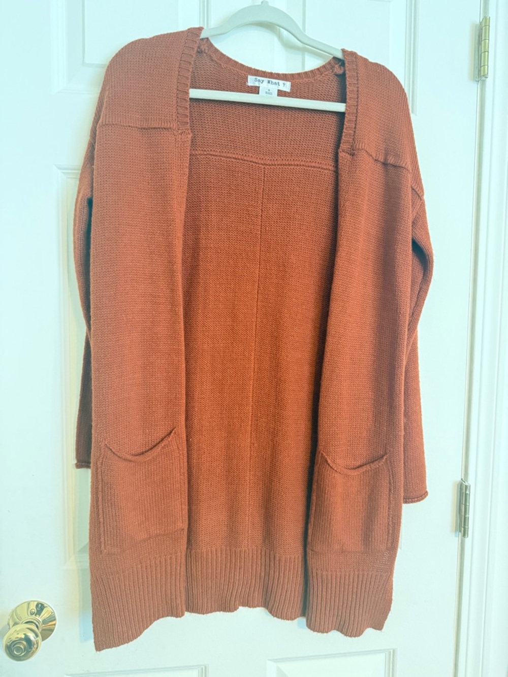 Say What? Rust Orange Open-Front Knit Cardigan